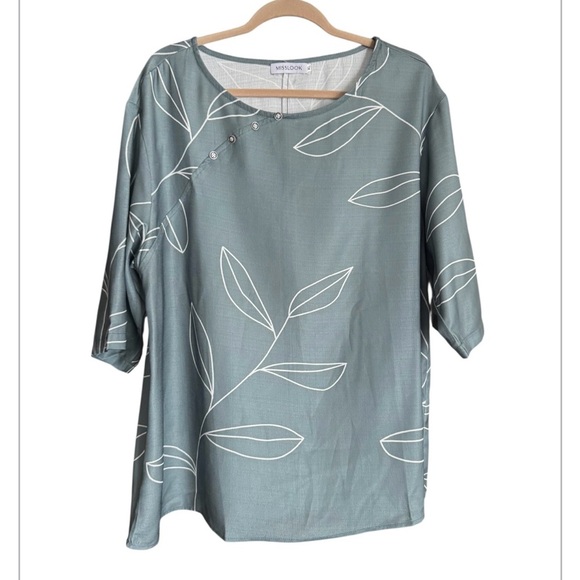 MISSLOOK NWOT Teal Leaf Pattern Blouse - Picture 1 of 3